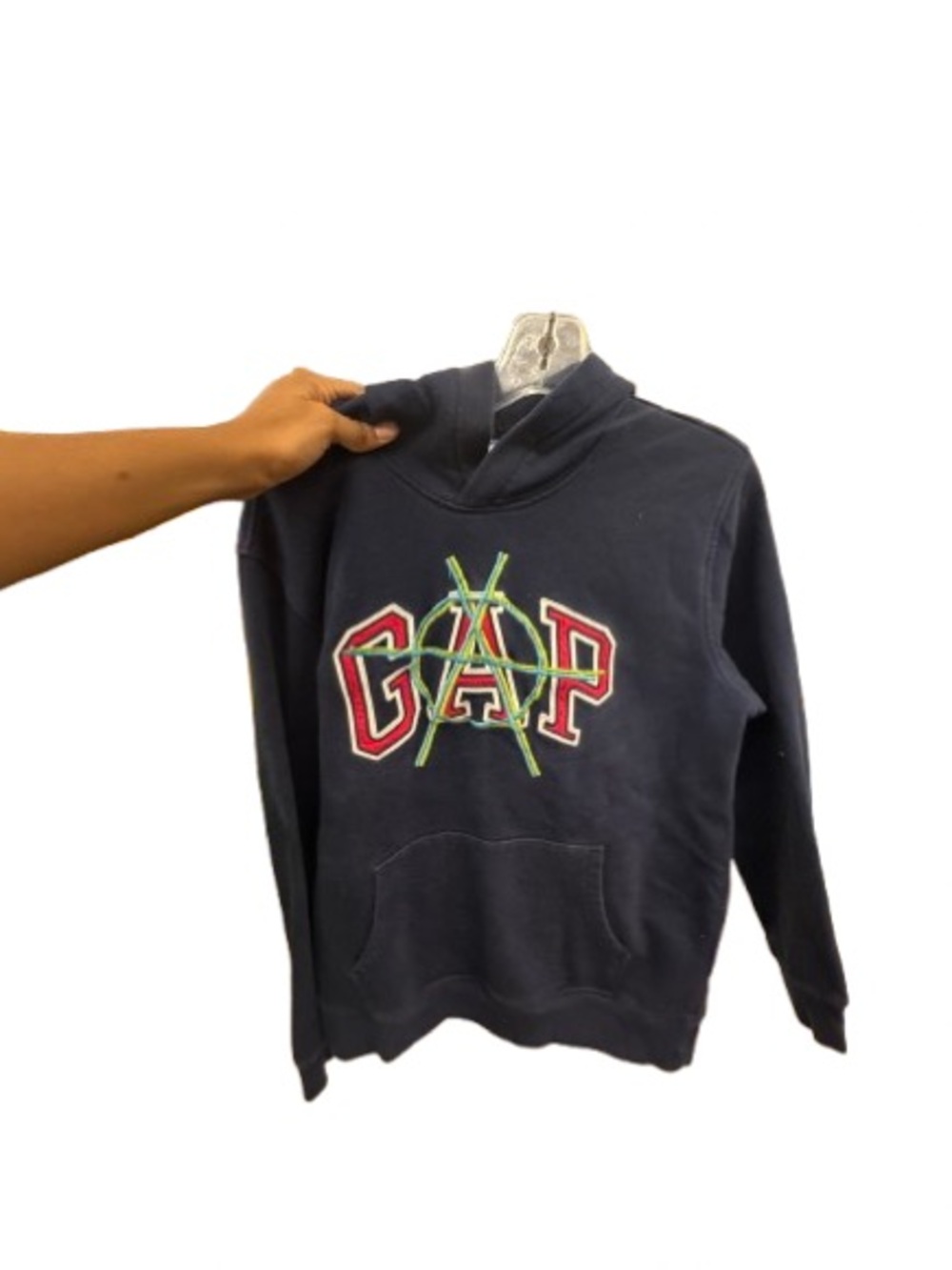 VINTAGE GAP EMBROIDERY Men's Navy Logo Hoodie Sweatshirt